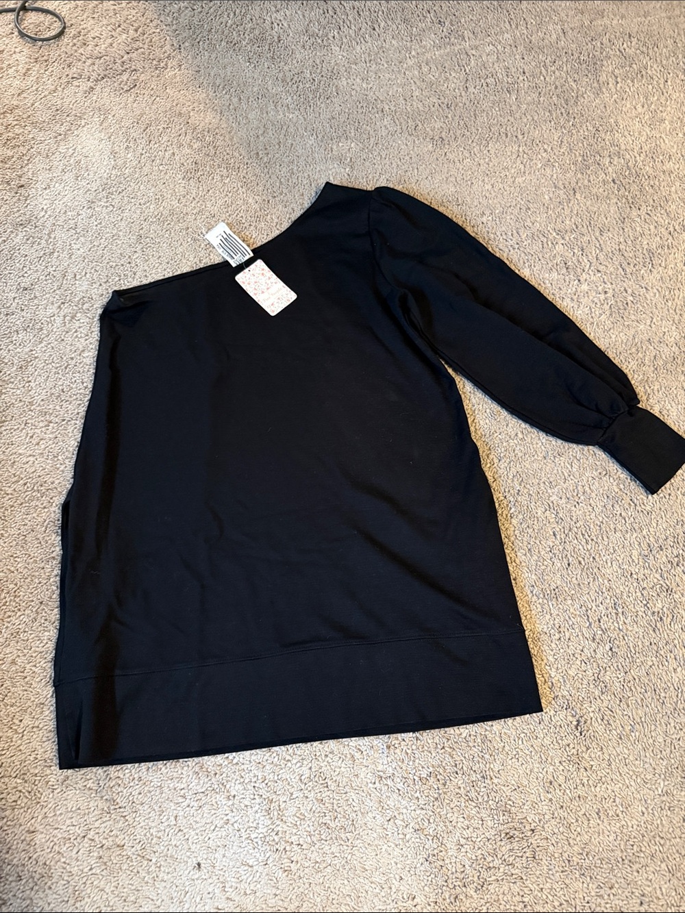 Free People Black One-Shoulder Long Sleeve Top